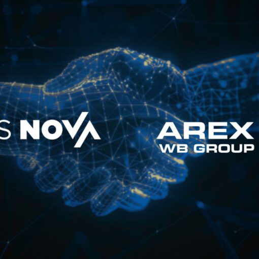 logo firm PKS Nova i AREX na tle grafiki z uściskiem dłoni